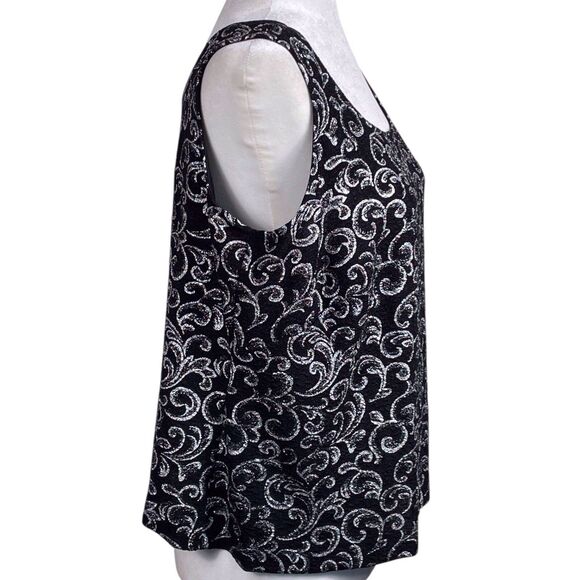 ALEX EVENINGS Twinset Jacket Tank Size 1X Black Silver Metallic Damask Shimmer - Picture 12 of 16